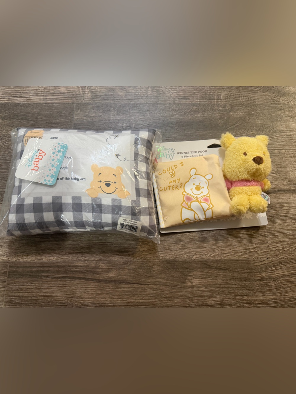 Disney Baby Winnie the Pooh Yellow Plush & Gray Gingham Pillow Set